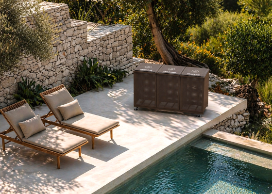 Qubetto contenitore porta rifiuti in alluminio e textilene di design per arredo outdoor